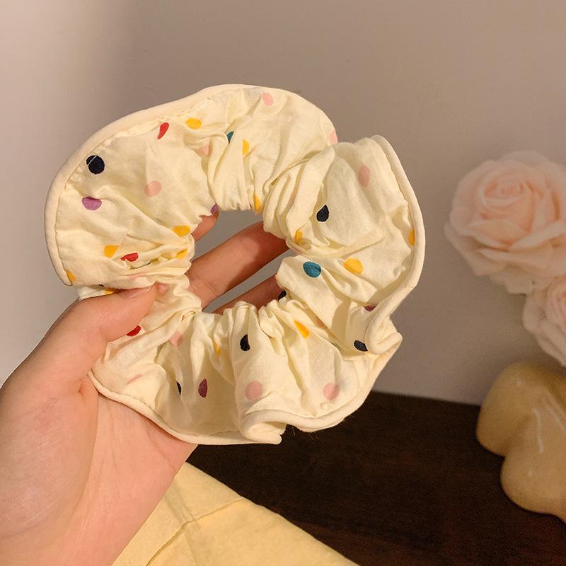 

Красочные плиссированные резинки для волос в горошек, эластичные тканевые резинки для волос, корейский стиль, резинки для волос в виде кольца толстой кишки, молочно-белые