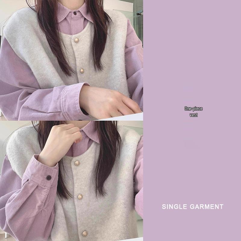 Autumn 2025 Women's High-End Purple Shirt & Layered Vest Set