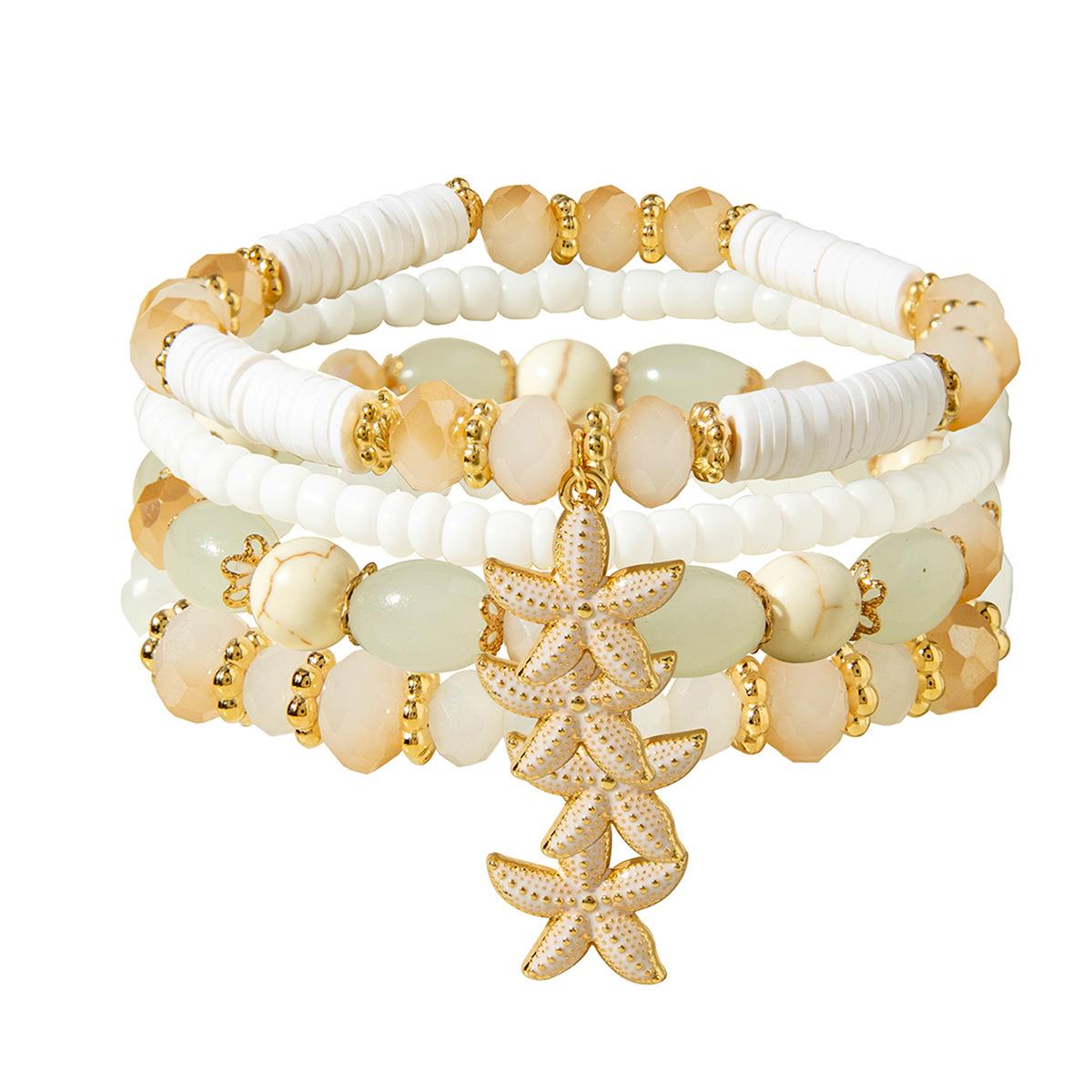 Аксессуары Богемный Многослойный Браслет из Бусин, Браслет в Пляжном Стиле с Подвеской Морская Звезда, Набор Цветных Браслетов