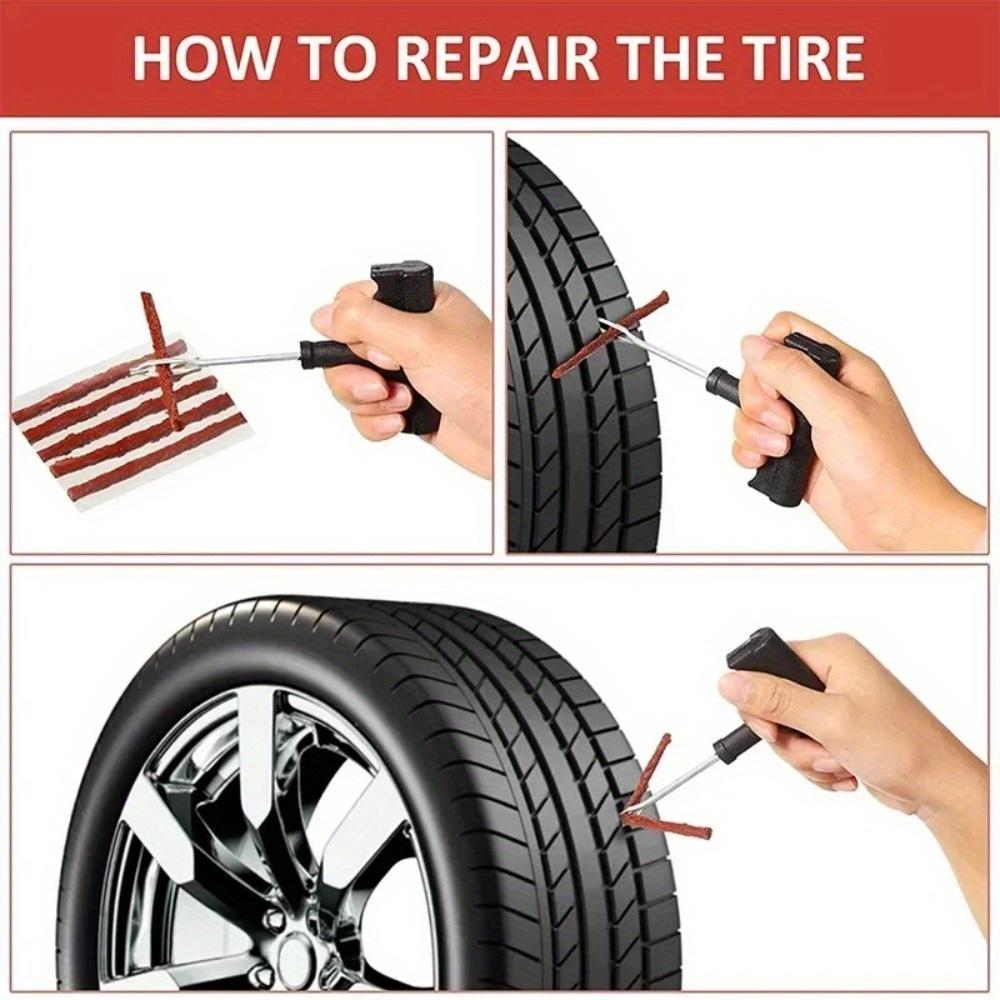 Emergency Flat Tire Repair Kit for Car & Motorcycle. Quick Puncture Plug Tool Set Ergonomic T-Handle, Heavy Duty & Portable