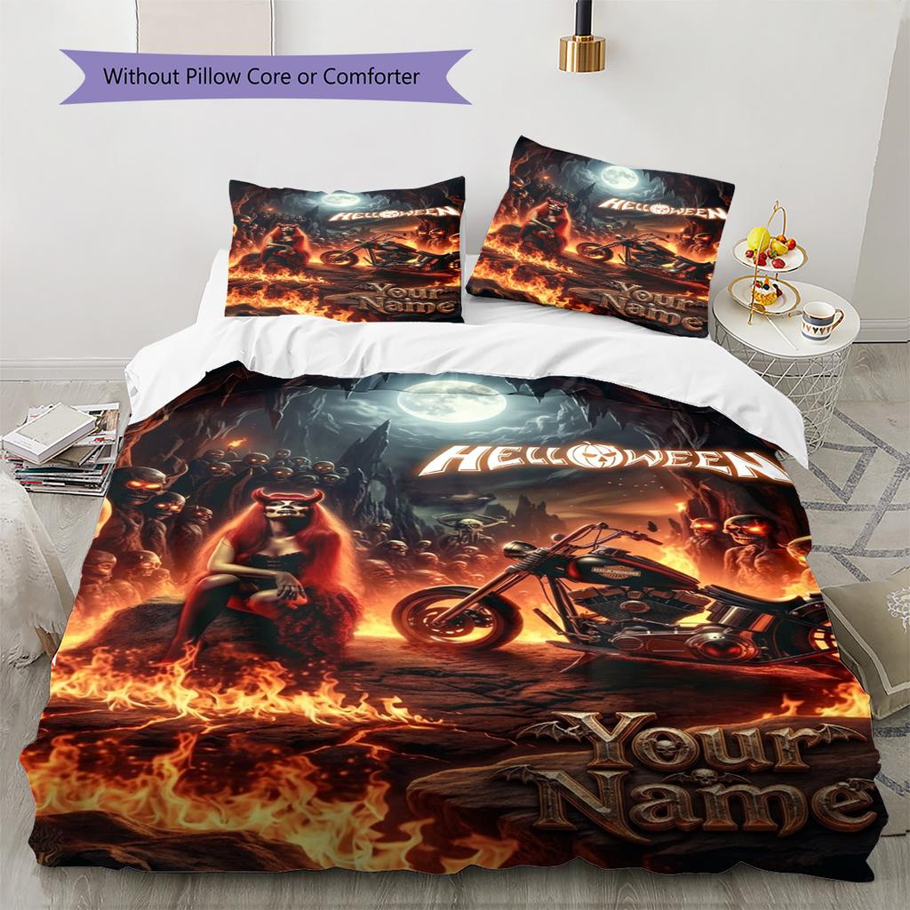 Name Individuell Helloween Band Muster Bettwäsche Set Bettbezug Kissenbezug Heimdekoration Geschenk (1 Bettbezug + 2 Kissenbezüge, ohne Füllung)