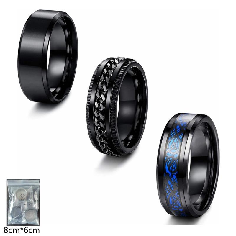 European and American men s new black suit chain, rotating titanium steel ring, men s ring no. 6