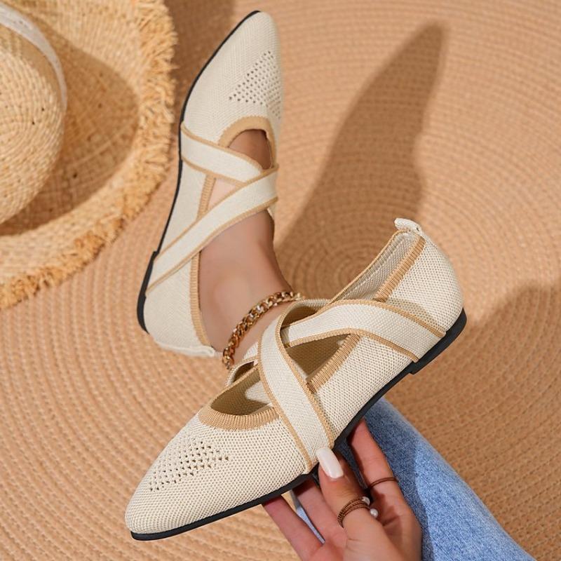 Women's Shoes Mesh Breathable Pointed Toe Flat Shoes Fashi Soft Bottom Knitted Shoes Female Casual Slip Footwear Loafers