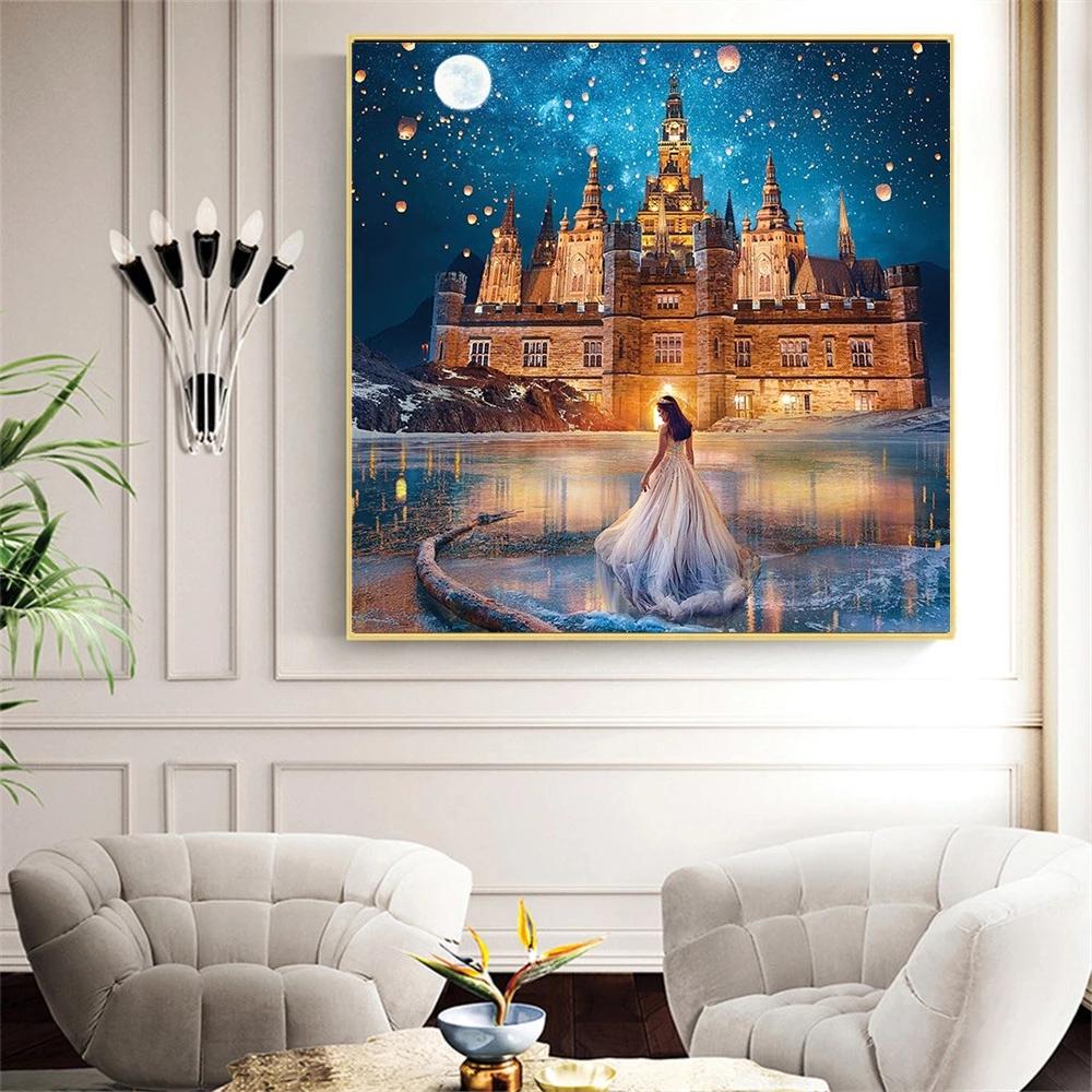 HUACAN 5D DIY Diamond Painting Castle Cross Stitch New Arrival Diamond Embroidery Landscape Picture Of Rhinestone Decor For Home