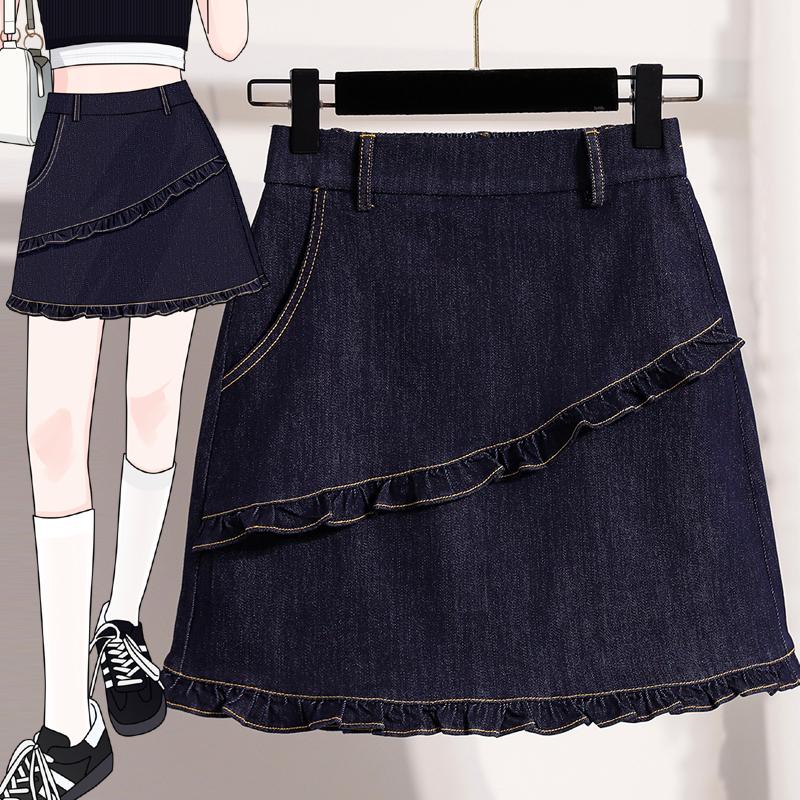 DIMANAF 2026 Estate Taglie Forti Donna Gonne Vita Elastica Blu Denim Oversize Casual Moda Lady Gonne Corte Cotone Monocolore