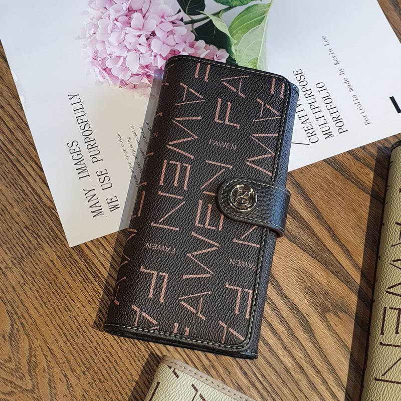 

2025 Женские кошельки из натуральной кожи с логотипом, двухцветный длинный кошелек из коровьей кожи с буквенным принтом, женский клатч, кошелек двойного сложения