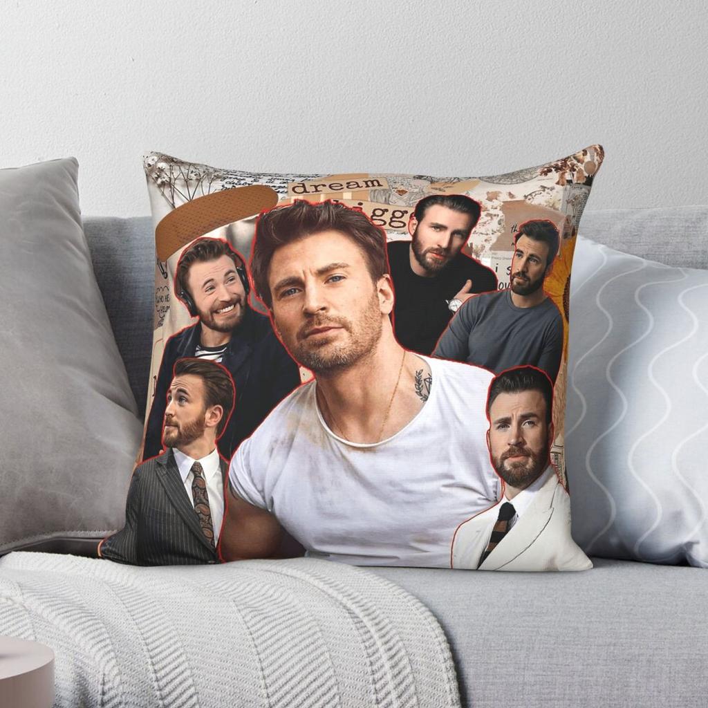Chris Evans Photo Collage Square Pillowcase Polyester Linen Velvet Printed Zip Decor Bed Cushion Cover