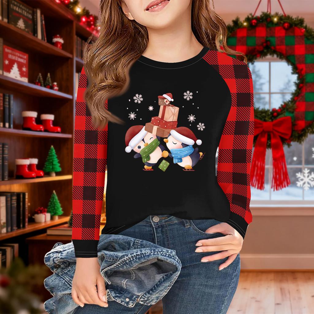 Girls Long Sleeve Christmas Day T Shirts Kids Fall Tops Crewneck Basic Tees 5-14Y