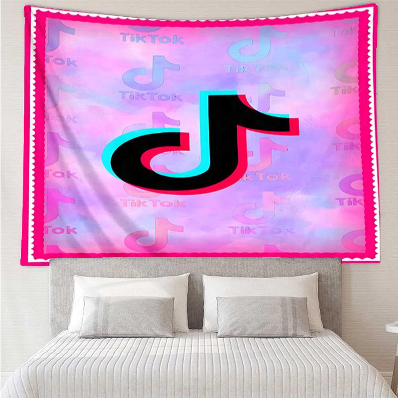 Arazzo Appeso con Logo Tiktok per Camera da Letto, Soggiorno, Sala Giochi, Decorazione Artistica, Arazzo da Parete, Regali per le Feste e Compleanni
