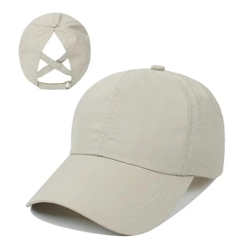 Women's Summer Baseball Cap, Breathable Mesh Sports Hat, Adjustable Solid Color Sun Hat Quick-Dry Casual Unisex Visor with Ponytail Hole