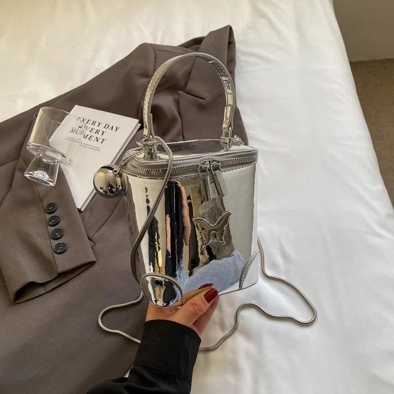 Black Leather Box For Ladies Butterfly Bucket Bag Single Shoulder Elegant Chain Bag Party Bag Chic Versatile Fashion