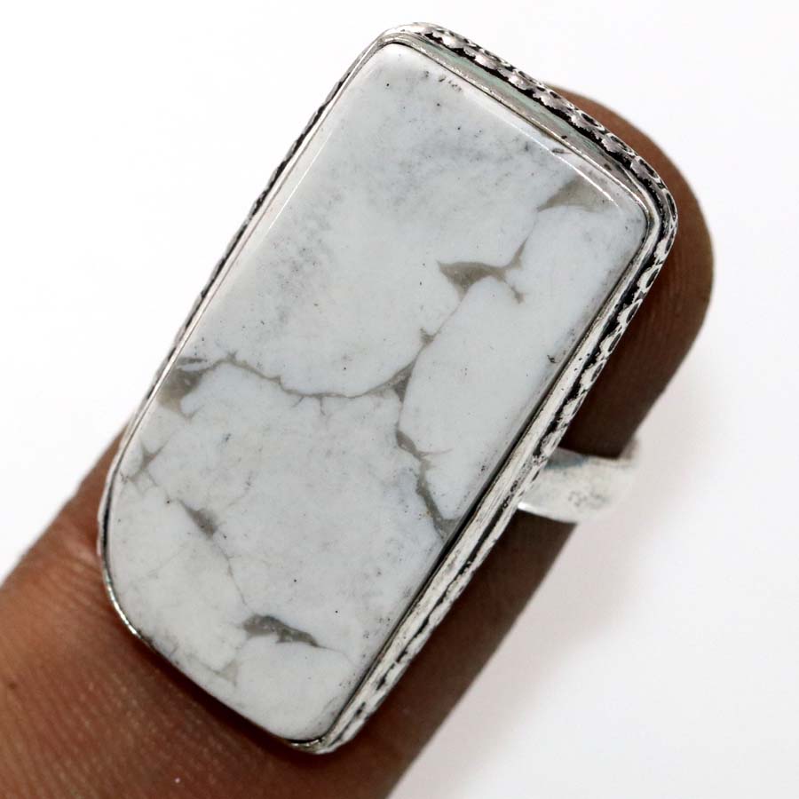 Howlite 925 Silver Plated Ring US 8 Classic Timeless Gift Most Beautiful Y9O65