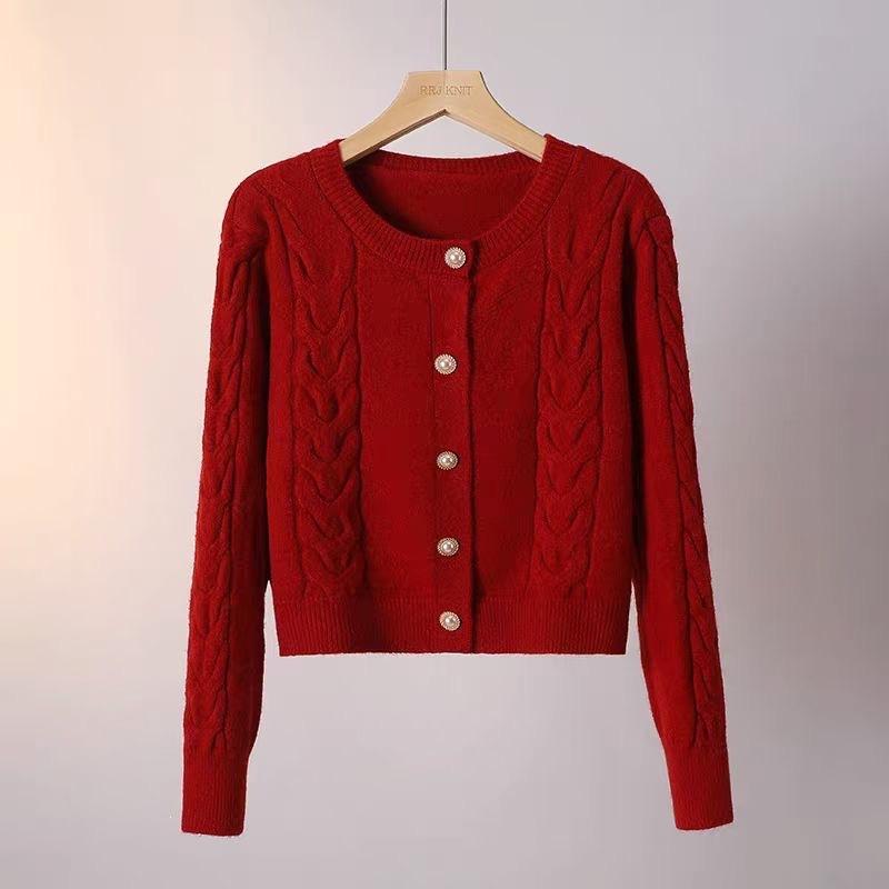 Cable knit cardigan for women, vintage autumn/winter new fashionable simple loose sweater jacket for women, sweet and fresh