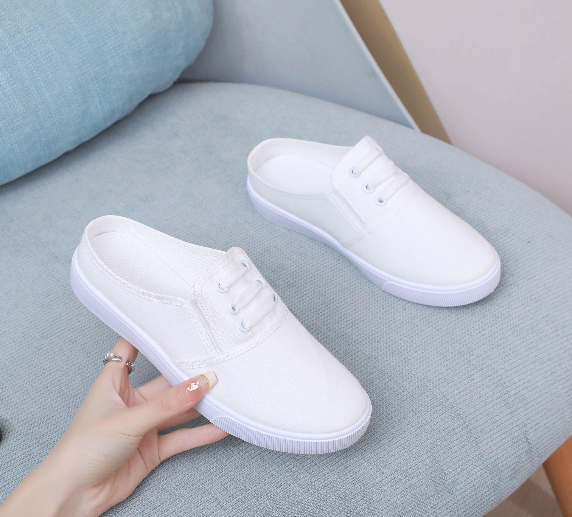 Белые женские летние универсальные двухсторонние туфли-слипоны из парусины на плоской подошве 2024 года 38 1530₽