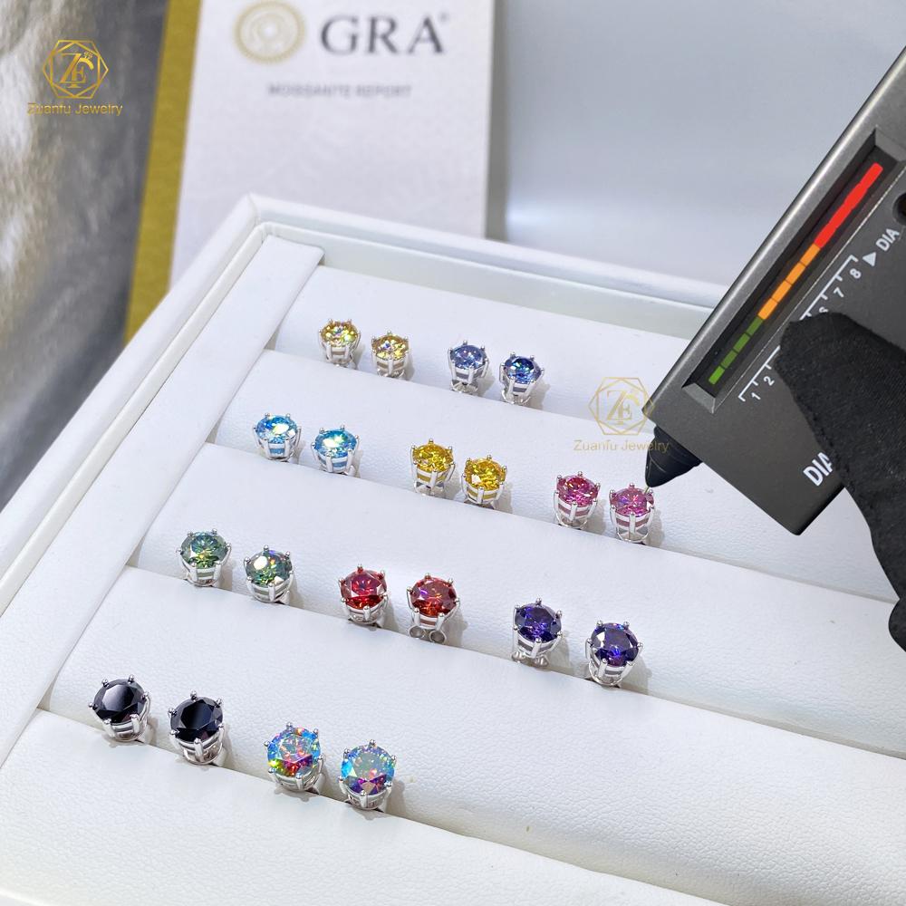 Iced Out Man 1CT 2CT 3CT Round VVS1 Moissanite Hip Hop Stud Earrings Pass Diamond Tester 925 Silver Moissanite Earrings