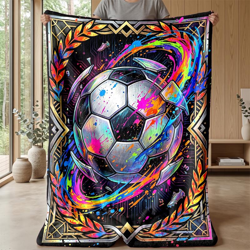Colorful Soccer Ball Art  Blanket Personalized Name Flannel Blanket Soft Cozy Plush Throw for Sofa Bed Lightweight Home Decor