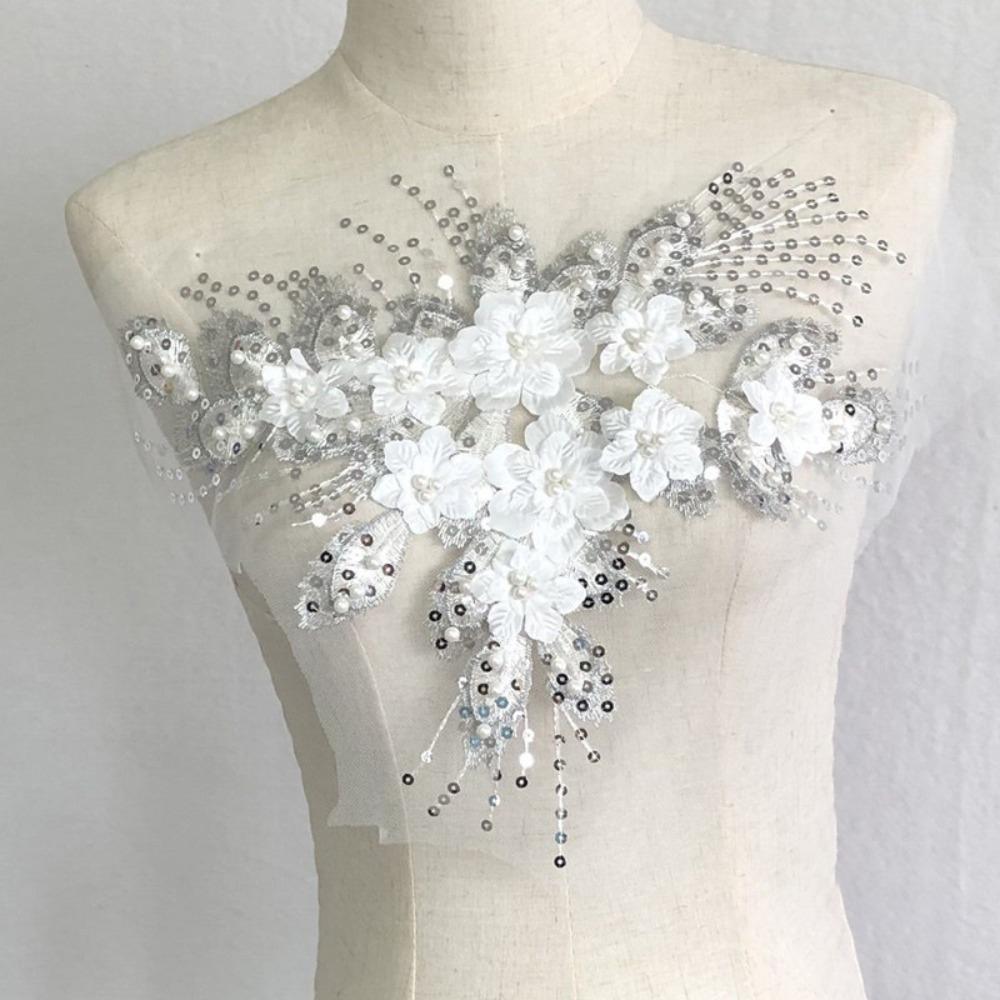 Embroidery Flower Mesh Bead Phoenix Tail Flower Embroidery Patches New Clothing Sew Patches Party