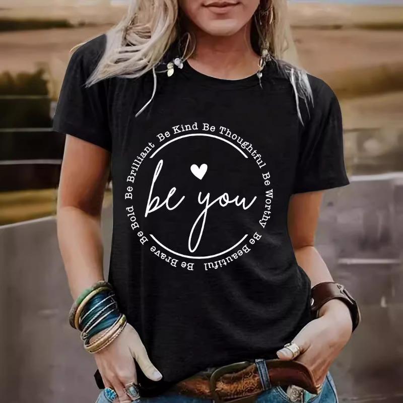 Women's Clothing Slogan Pattern Round-neck Short-sleeved Casual and Fashionable T-shirt