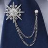 Suits Brooch, Double-Layer Thin Chain, Elegant with High-Gloss Rhinestones Dazzling Starburst Brooch, for Formal Suits And Coats