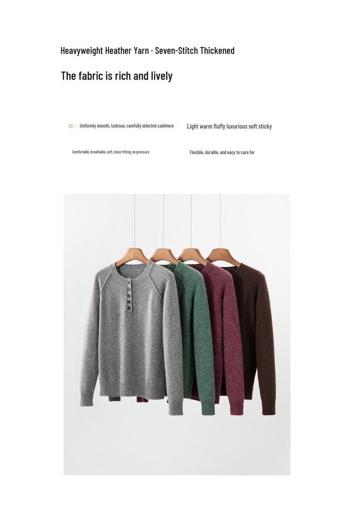 2026 Autumn/Winter Women's Cashmere Heather Knit Sweater - Round Neck, Buttoned, Loose Fit, Warm Base Layer