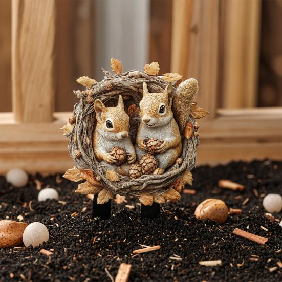 Cute Animal Garden Stake, 2D Acrylic Chickens Elephants Yard Art Stake, Waterproof Outdoor Squirrel Decoration for Lawn Flower Bed Planter Decor