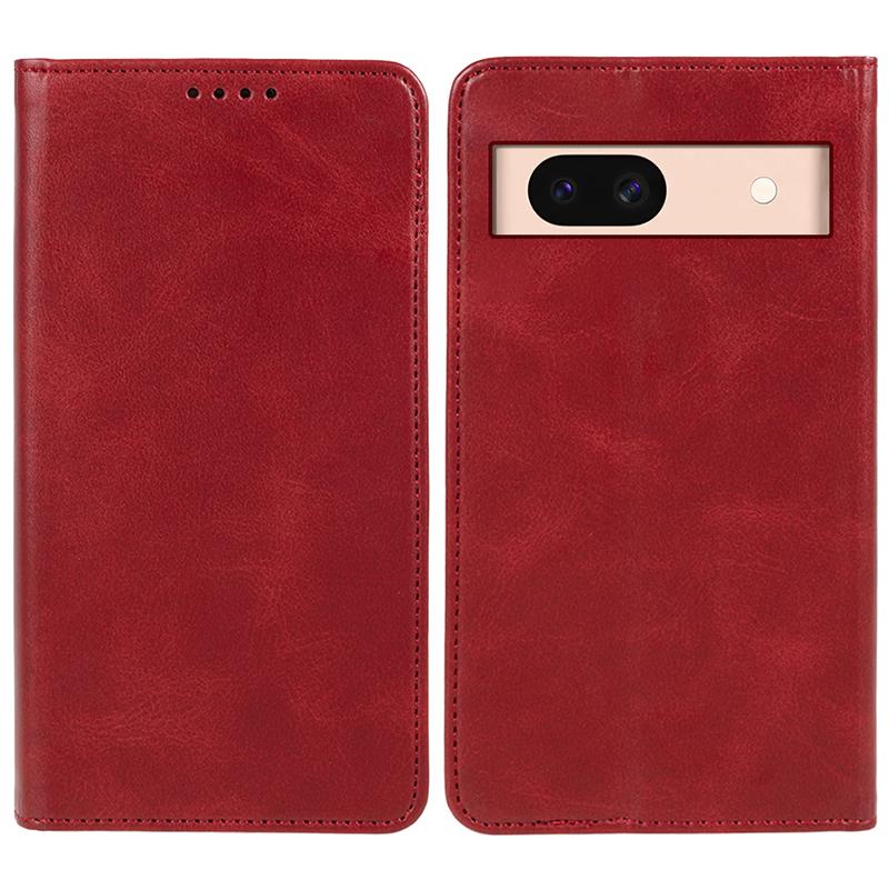 

For Google Pixel 8a Case PU Leather Calf Texture Business Style Magnetic Closing Phone Cover Red