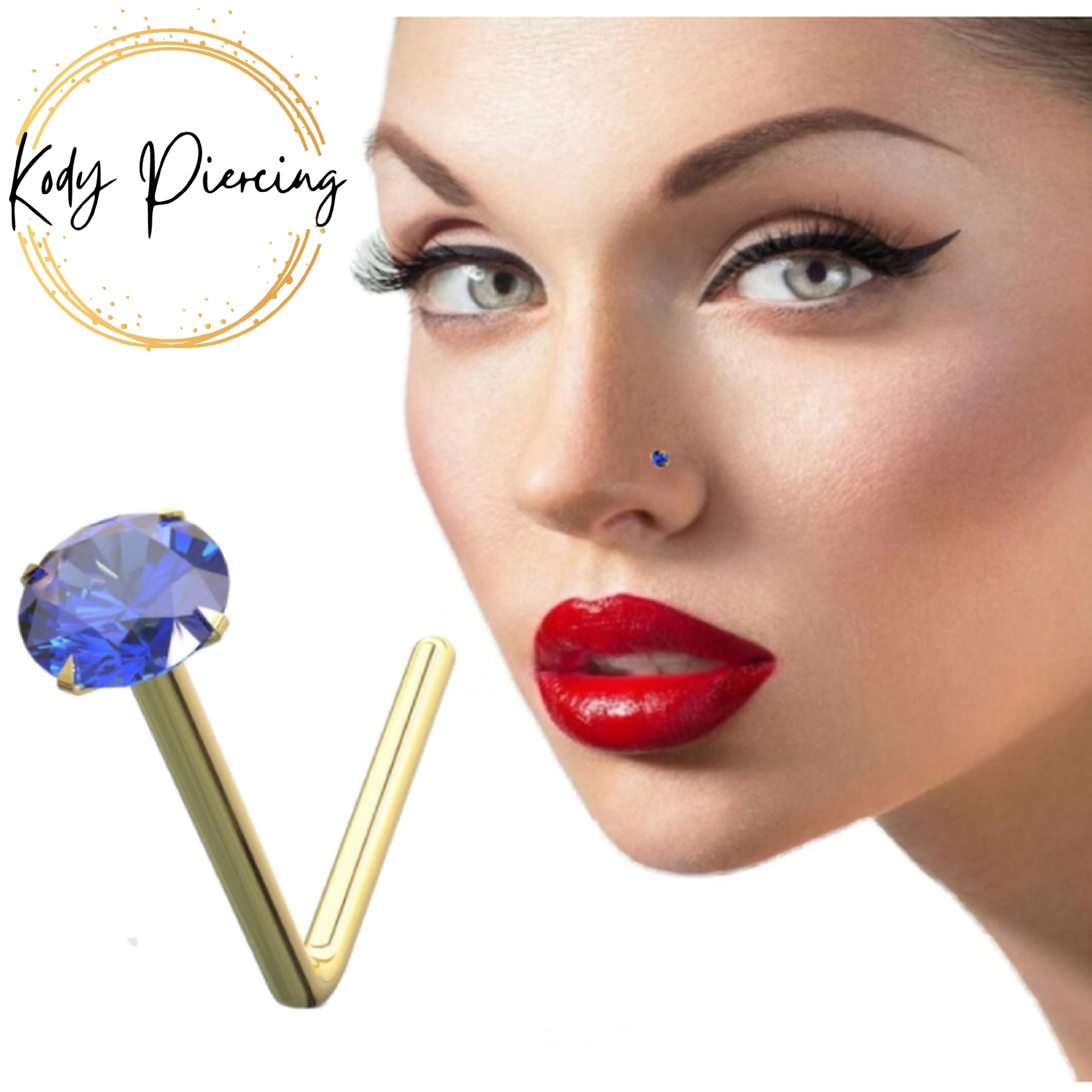 

9K Gold L-Shaped Crystal Nose Stud - Quality Piercing