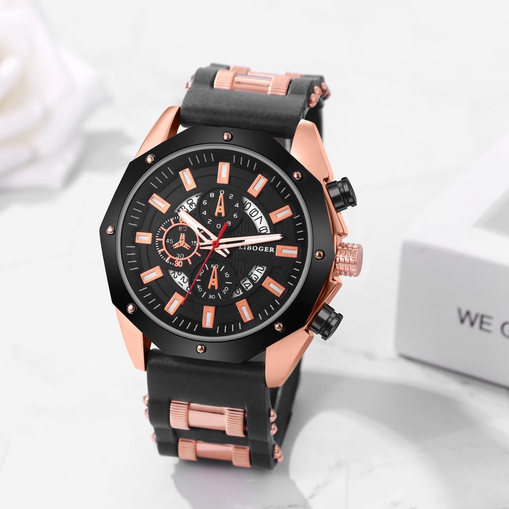 Men's Silicone Polygonal 3-Lens Watch: Quartz, Waterproof, Analog Display, Calendar, Easy-to-Read Large Dial, Casual and Everyday Wear - Perfect for