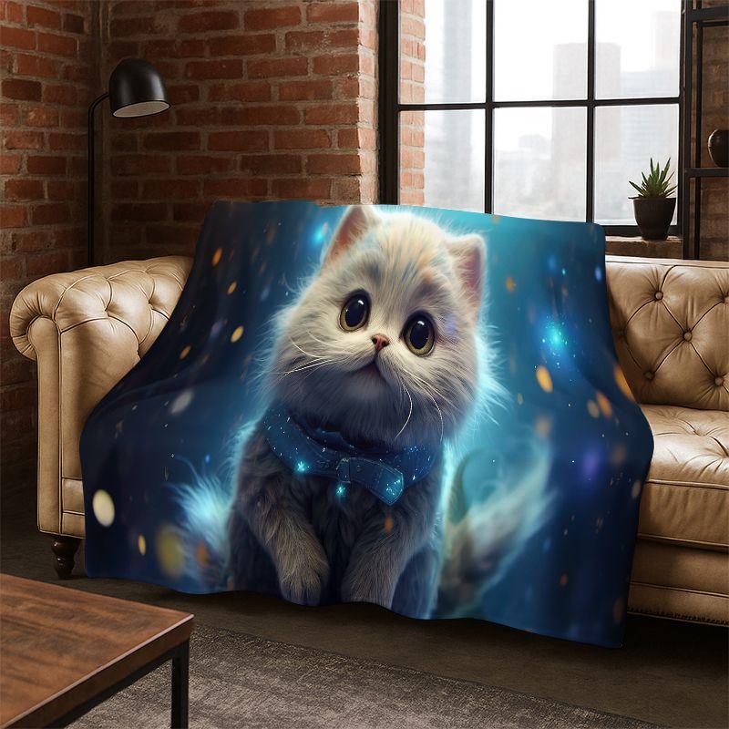 Cute Cat Kitten Cartoon Flannel Blanket Soft Warm Blanket Throw Blanket for Bedroom Living Room Bed Travel Camping Picnic Gift