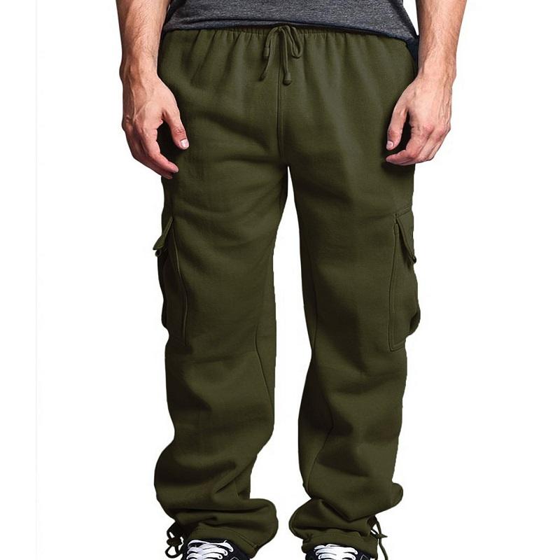Red Men Cargo Jogger Pants Autumn Hip Hop Street Wear Loose Trousers Multi Pocket Solid Color Overalls Sports Wear
