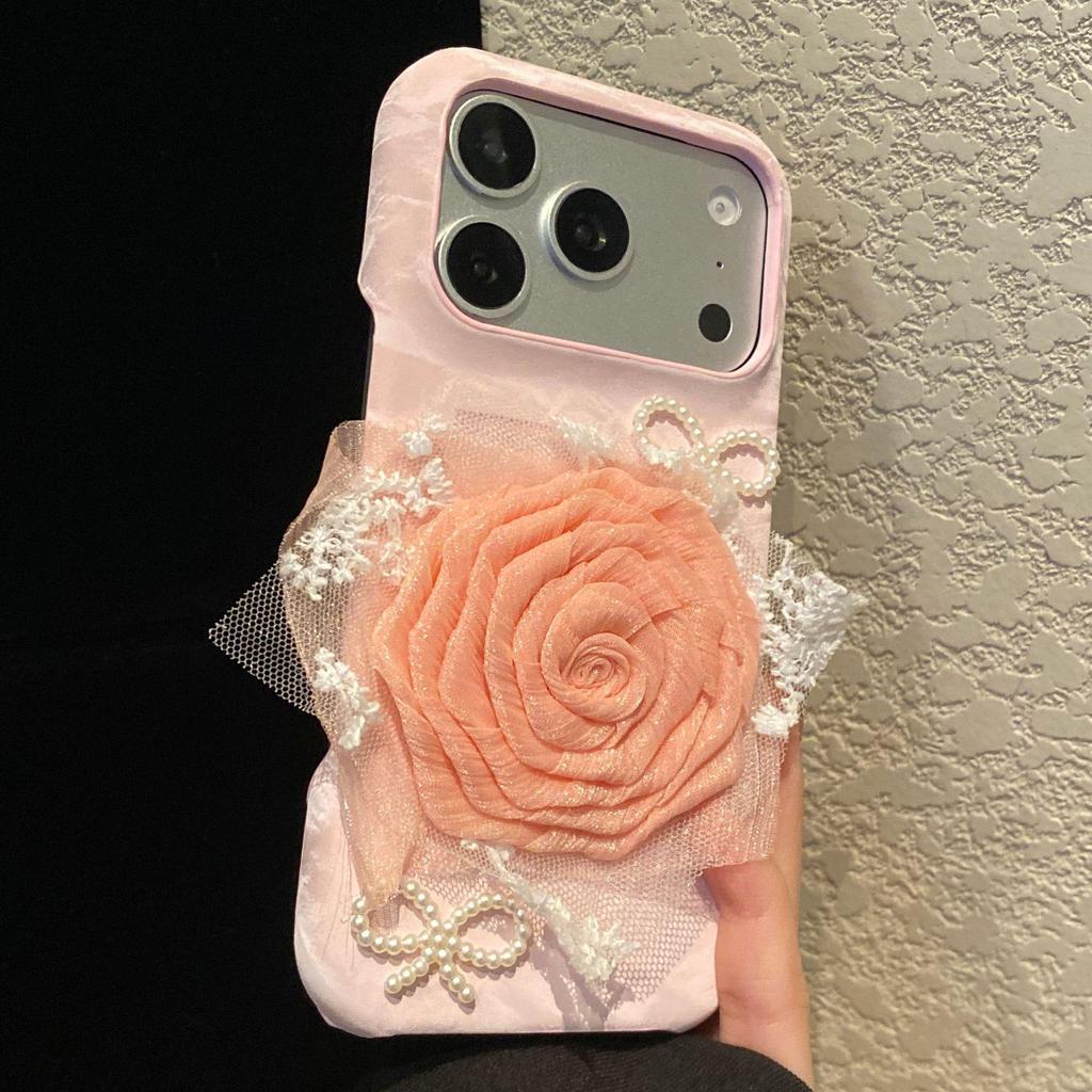 Ins-Style Lace Flower Phone Case - Compatible with Apple iPhone Models 17, 16 Pro Max, 15 Pro, 14, 13, 12