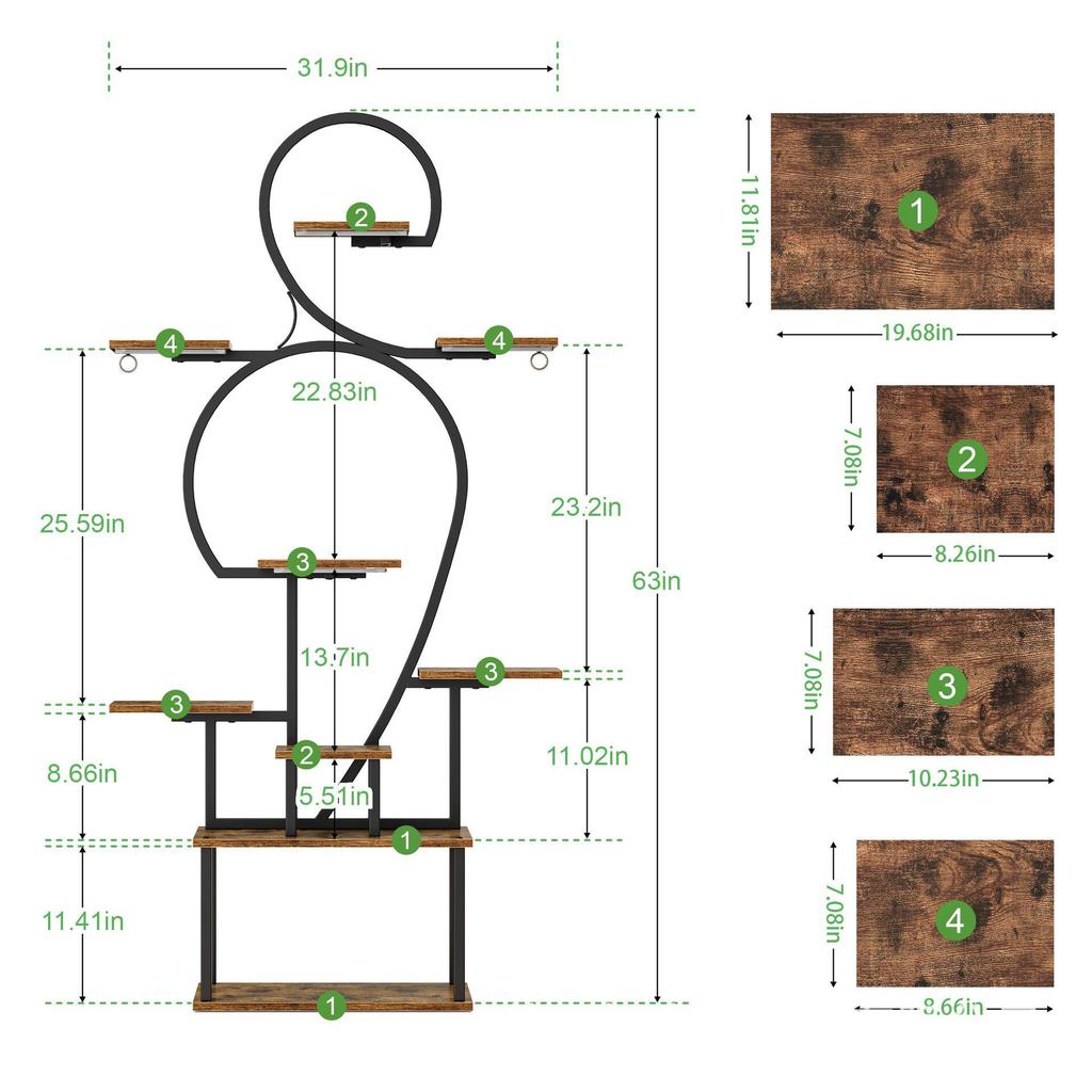Wrought Iron Multi-layer Flower Stand with Grow Light - Space-saving Indoor/Outdoor Garden Holder