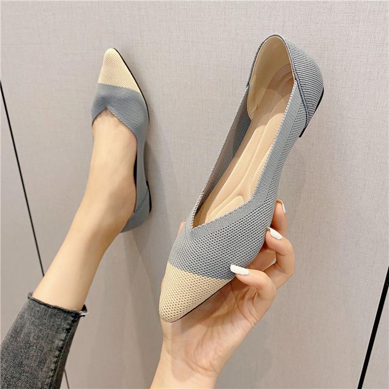 Samma Enkla Skor Dam År Stickade Vävda Skor Flygande Stickade Äggrulle-skor Platta Möss-skor