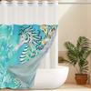 No Hook Hippocampus Pattern Shower Curtain With Snap-in Fabric Liner, Sheer Top Window, Waterproof Double Layer Bathtub Curtain