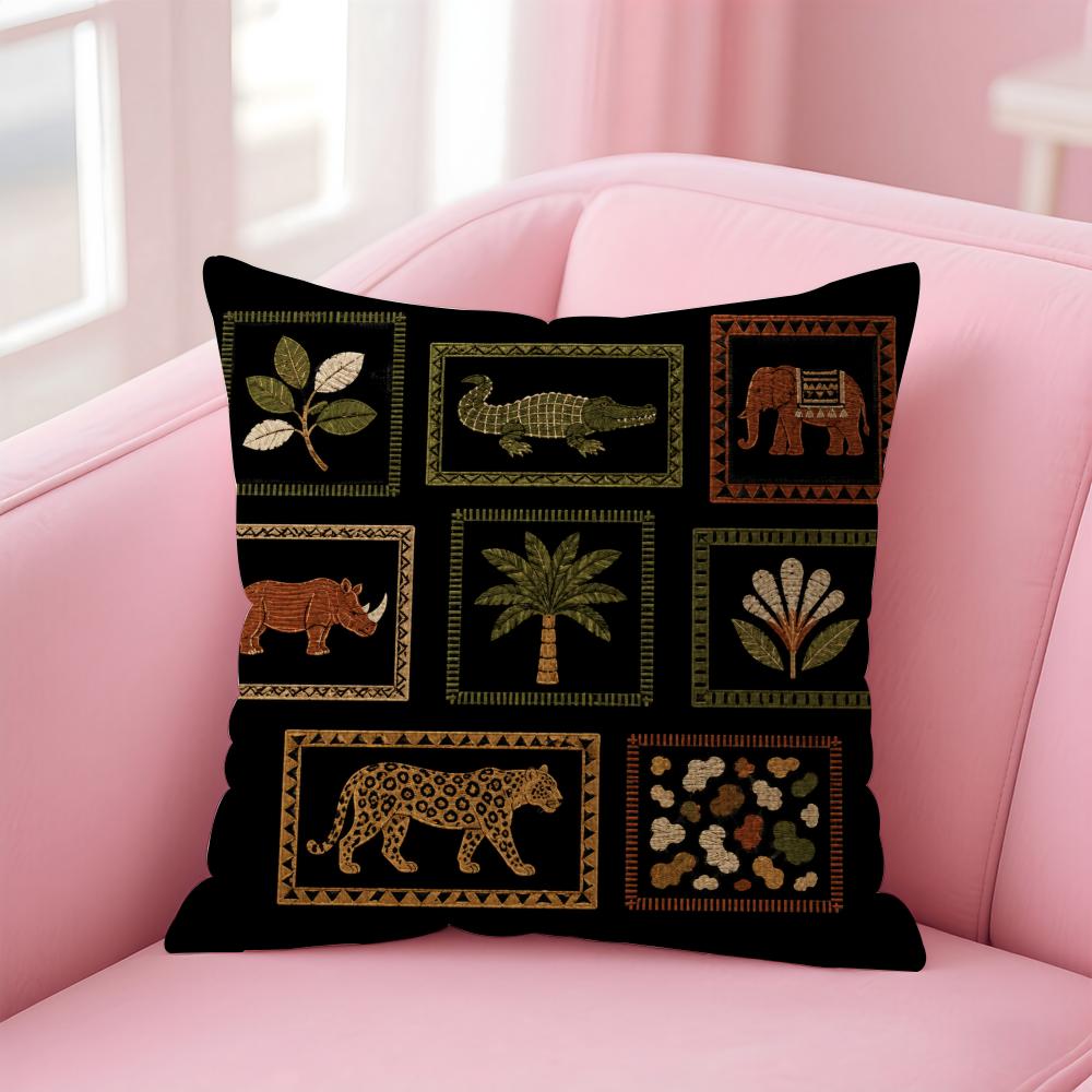 Middle Ancient Style Maillard Color Cushion Cover Natural Linen Organic Fabric DoubleSided Printing Sofa Home Decor Gift 30x30cm