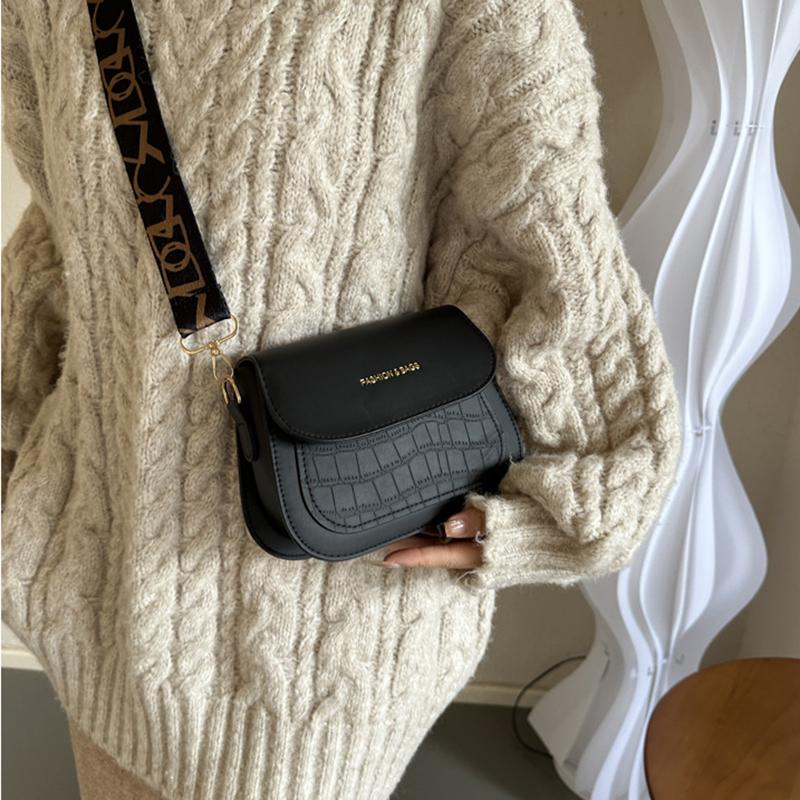 Semplici Borse a Spalla a Sella in Pelle PU Monocolore Borsa a Tracolla Cinturino Largo Patta Portafoglio e Borsa a Mano Per Donne Ragazze