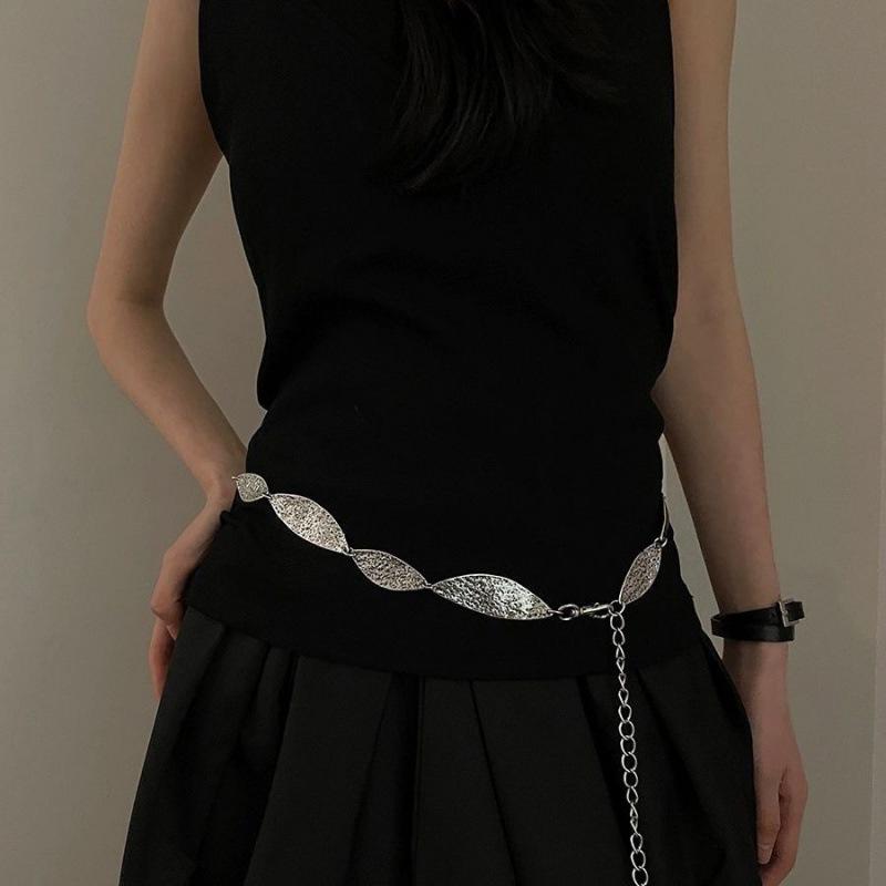 Inspired Vintage Silver Leaf Design Metal Waist Chain For Women Chic Bohemian