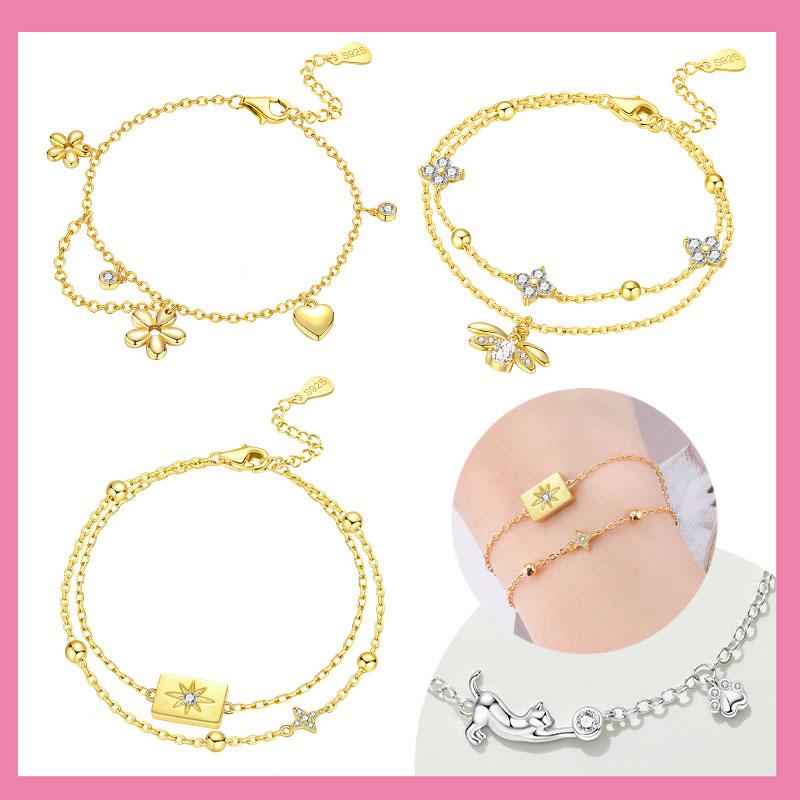 Bracelet Copper Craft Authentic Cute Cat Motif Little Floral Design Firefly Double Layer Bracelet Perfect For For Diy Charm Birthday Jewellery Gifts