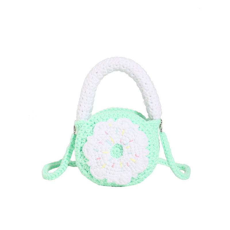 

Trendy Korean Style Handbag For Kids Featuring Breathable Cozy Wool Material GreenWhite
