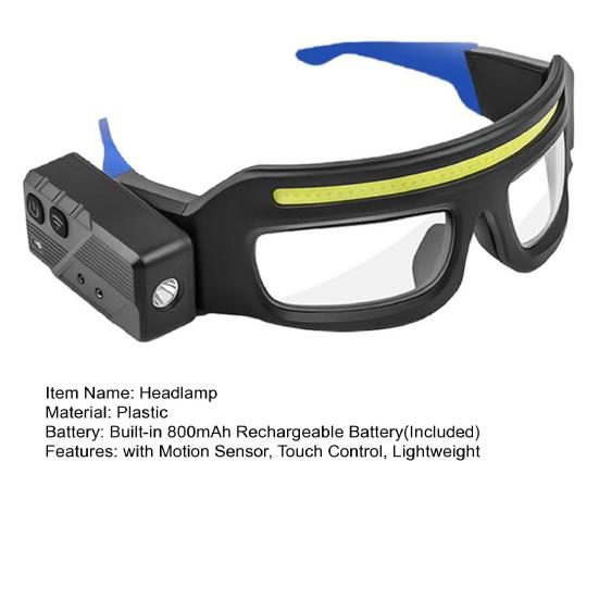 LED Rechargeable Headlamp Glasses Headlight with Motion Sensor Touch Control USB Rechargeable Running Camping Fishing Cycling Hiking Light-Up