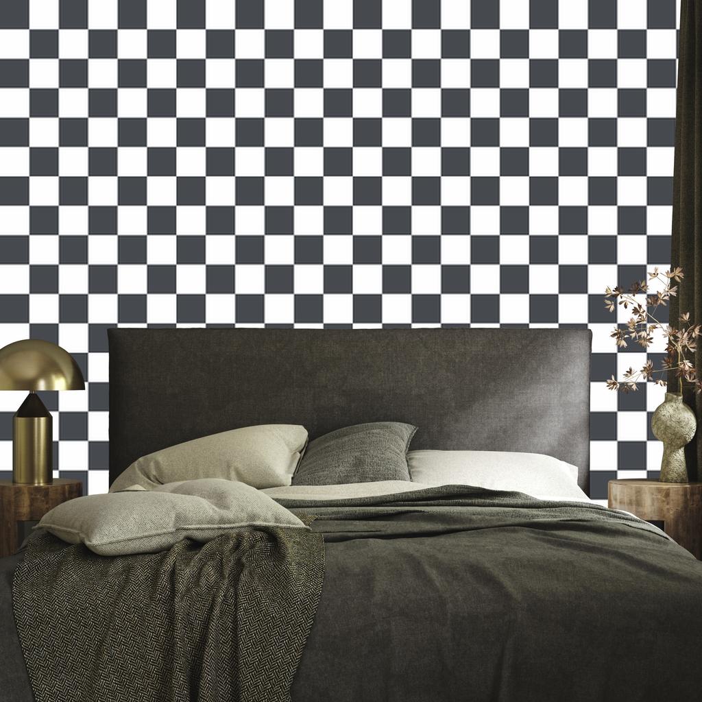 Checkerboard Wallpaper White and Navy Blue for Living Room and Bedroom 50x1000