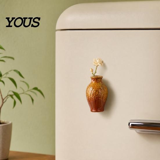 Locker Magnet Mini Ceramic Vase Refrigerator Magnet, 3D Chinese Style Flower Kitchen Decoration Fridge Home Office
