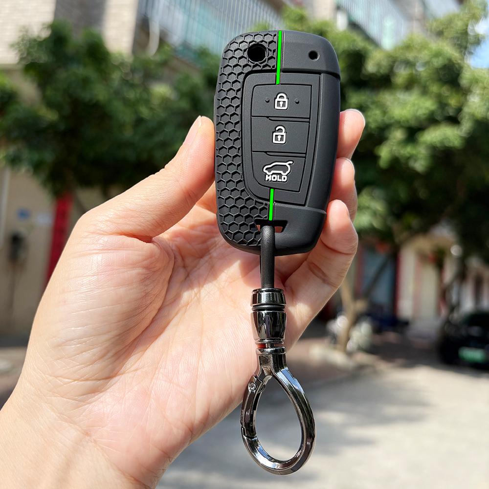 Keychain Protection For Hyundai Tucson Ioniq Creta Kona Solaris Elantra I10 I20 Santa Fe Silicone Car Remote Fold Key Cover Fob