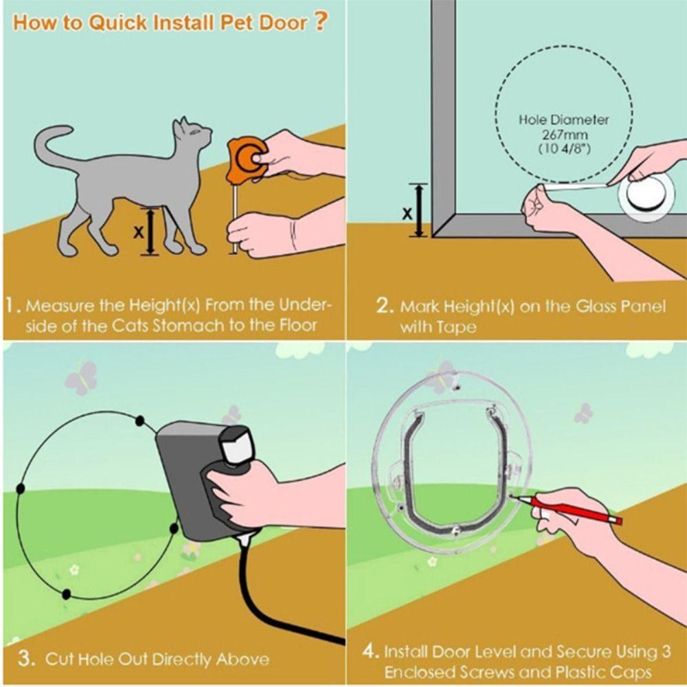 4 Ways Lock Dog Cat Flap Door Round Cat Interior Door Pets Dog Door Window  Sliding Glass Doors