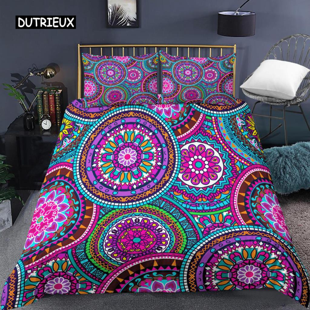 Ethnic Bohemian Mandala Duvet Cover King Queen European Flowers Vintage Bedding Set Geometric Retro Style Polyester Quilt Cover