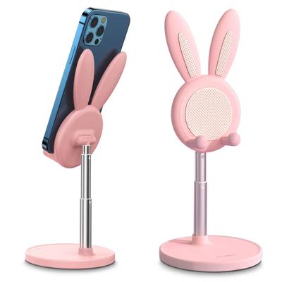 Cute Rabbit Phone Holder Stand Desktop Angle Height Adjustable Bunny Phone Stand for Selfie Watch Drama Support Bracket