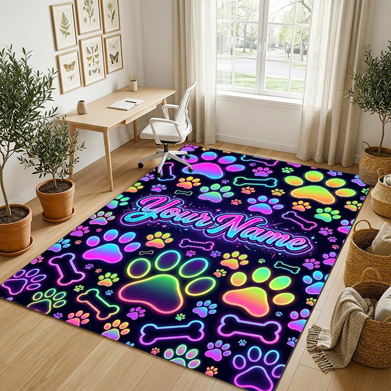 Dog Theme Crystal Velvet Rug Personalized Custom Name Text Soft Floor Mat Home Decor