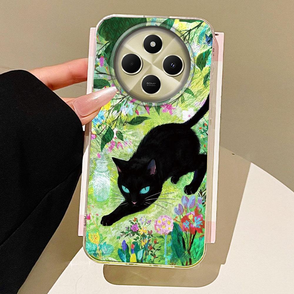Lucky Cute Cat Flower Retro Phone Case for Xiaomi Redmi Note 14 13 12 11 11S 10 10S 8 9 Pro 9C 13C 14C A3 A4 A3X 9C A1 A2 Cover