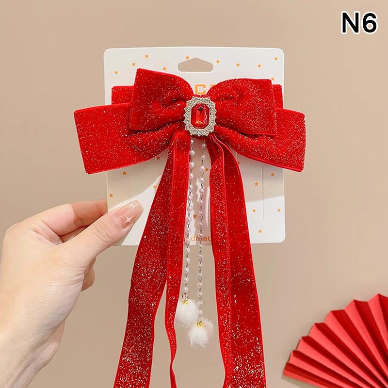 Girl'S Chinese Style Hair Clip With Bow, Red Crown, Top Clip, Children'S Antique Style Headwear, Hair Accessory