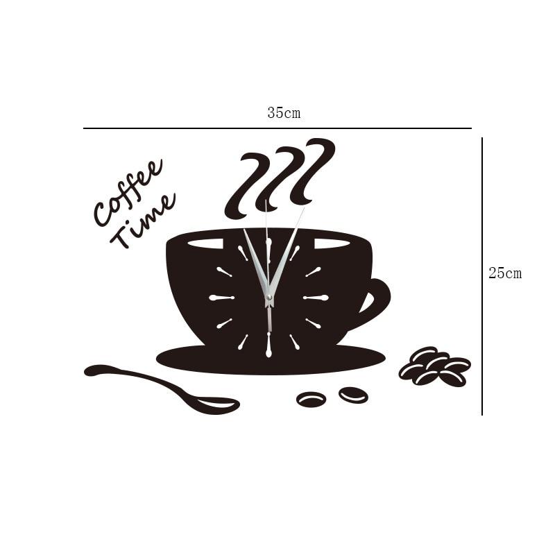 Horloge murale créative 3D en forme de tasse à café, miroir acrylique moderne, grande tasse, décoration d'intérieur, cuisine